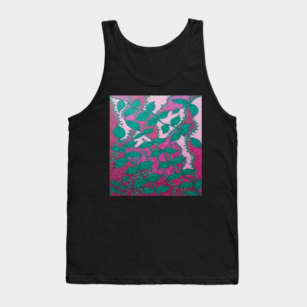 Pink and Green Tropical Leaves Tank Top by DanielleGensler